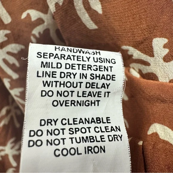 Natalie Martin Silk Palm Tree Print Short Sleeve Maxi Dress Brown Small S READ - Picture 6 of 16